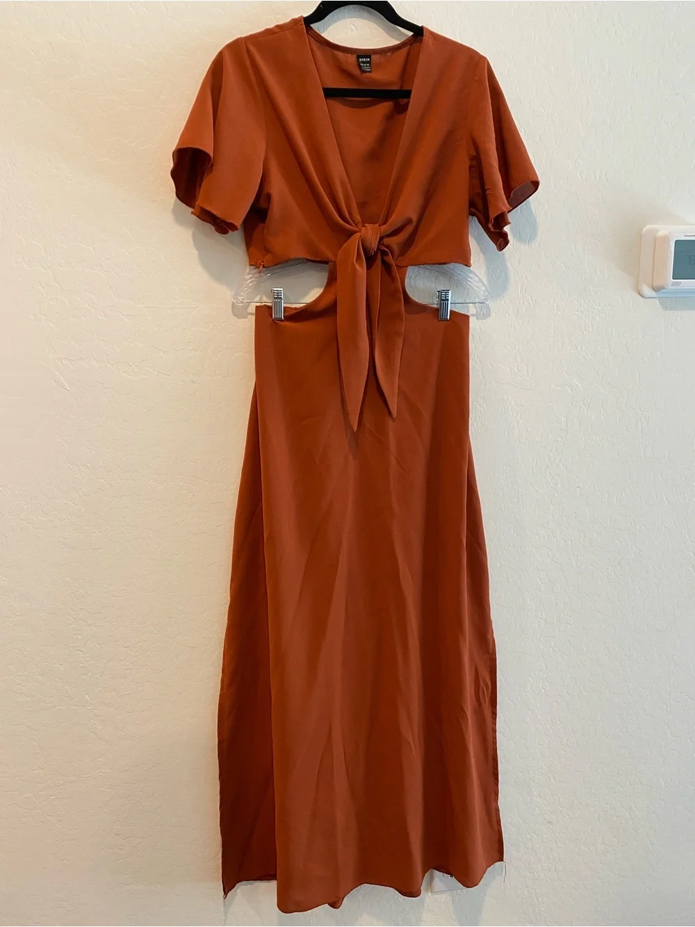 SHEIN Tie-Front Rust Midi Dress - Picture 4 of 10